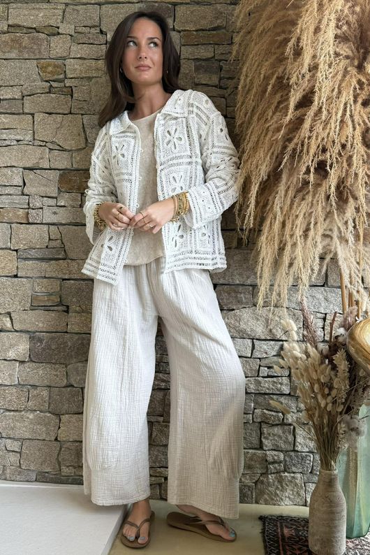Trivento Patchwork Crochet Jacket White